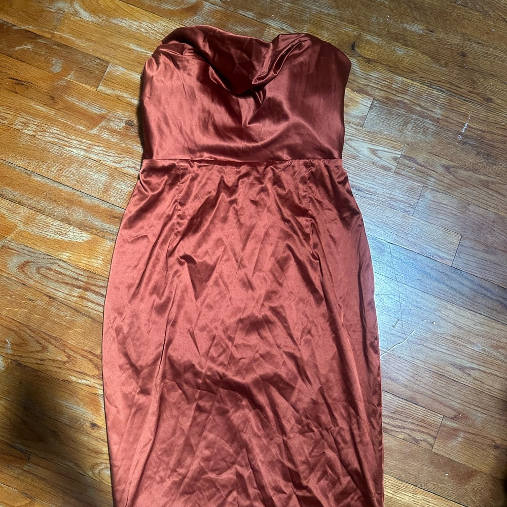 Oh Polly Orange Strapless Sheath Dress worn once